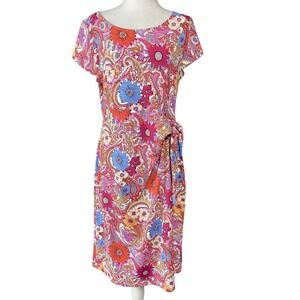 Talbots Dress Womens Large Multicolor Floral Paisley Tie Waist Summer Boho Nylon
